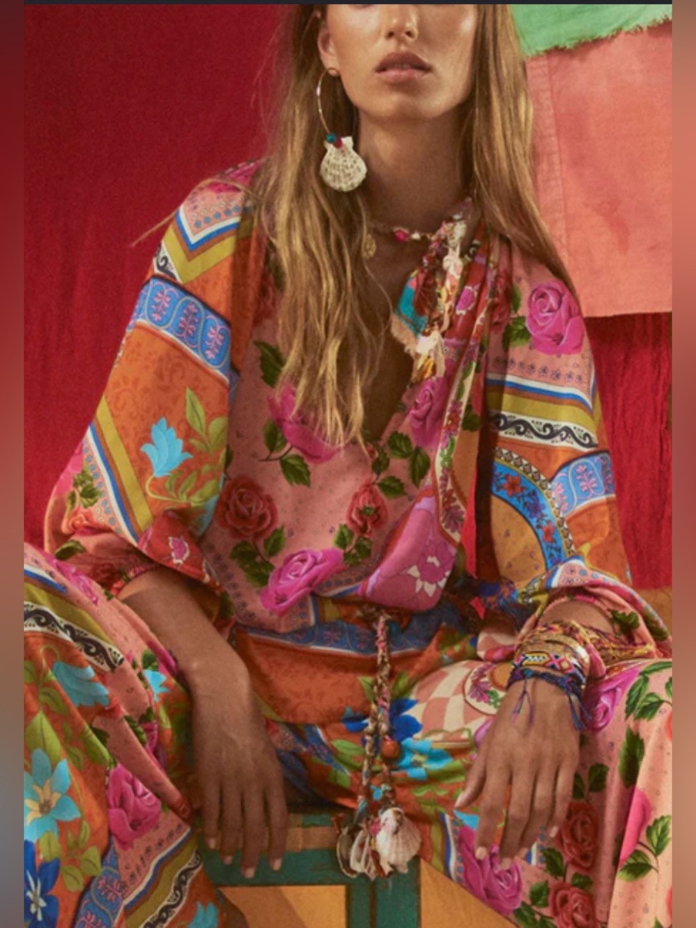 Spell NWT Aphrodite floral pink boho chic coastal cowgirl festival blouse - Picture 10 of 12